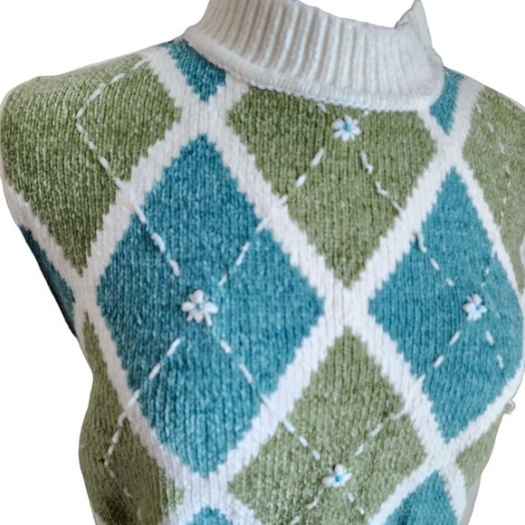 VTG Alfred Dunner Womens Chenille Sweater Small Multi Floral Beaded Rubbed Cuffs - Picture 3 of 11